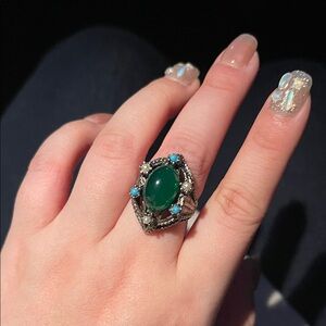Vintage Style Green Cabochon Statement Ring